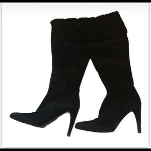 Cesare Paciotti Black Suede Leather Knee High Boots